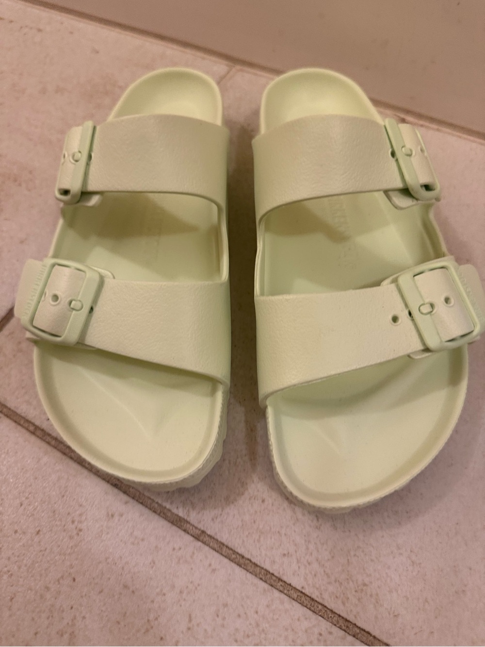 Birkenstock Two-Strap Slides in Light Mint Green